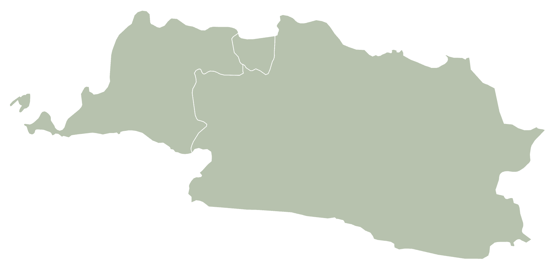 Peta geografis Banten, DKI Jakarta, dan Jawa Barat berwarna sage